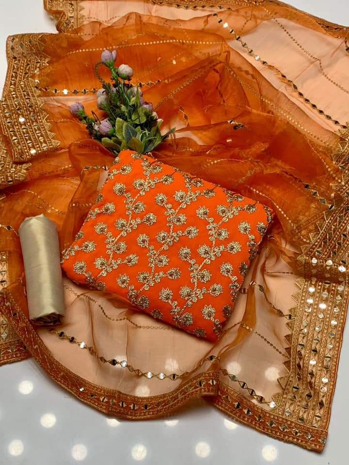 3-Piece Unstitched Dress – Chiffon Embroidered Shirt, Masoori Trouser & Organza Dupatta