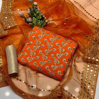 3-Piece Unstitched Dress – Chiffon Embroidered Shirt, Masoori Trouser & Organza Dupatta