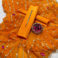 3-Piece Unstitched Suit – Kataan Silk Shirt & Shalwar with Sequin Embroidered Tissue Organza Dupatta