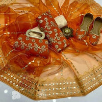 5-Piece Unstitched Party Suit – Chiffon Nag Jaal Shirt with Organza Dupatta, Khussa & Clutch