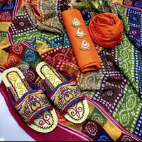 3-Piece Unstitched Kataan Silk Dress – Chunri Dupatta with Handmade Sleeper