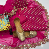 5-Piece Unstitched Fancy Chiffon Suit – Sheesha Zaari Work with Khussa & Potli Bag