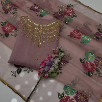 2-Piece Unstitched Organza Dress – Handwork Stones, Beads & Oil Paint Dupatta
