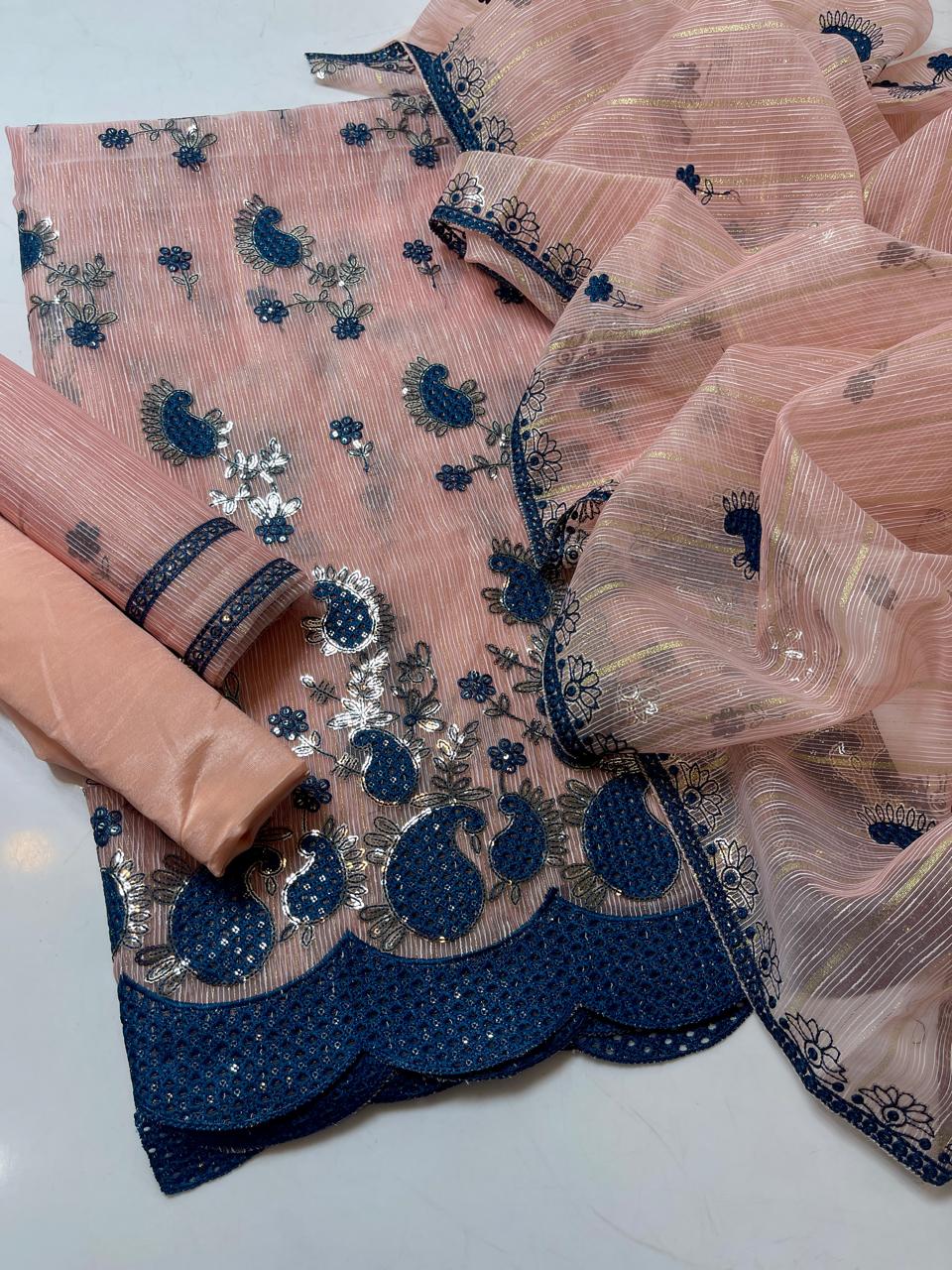 3-Piece Unstitched Khaddi Suit – Boring Work Shirt & Embroidered Jaal Dupatta