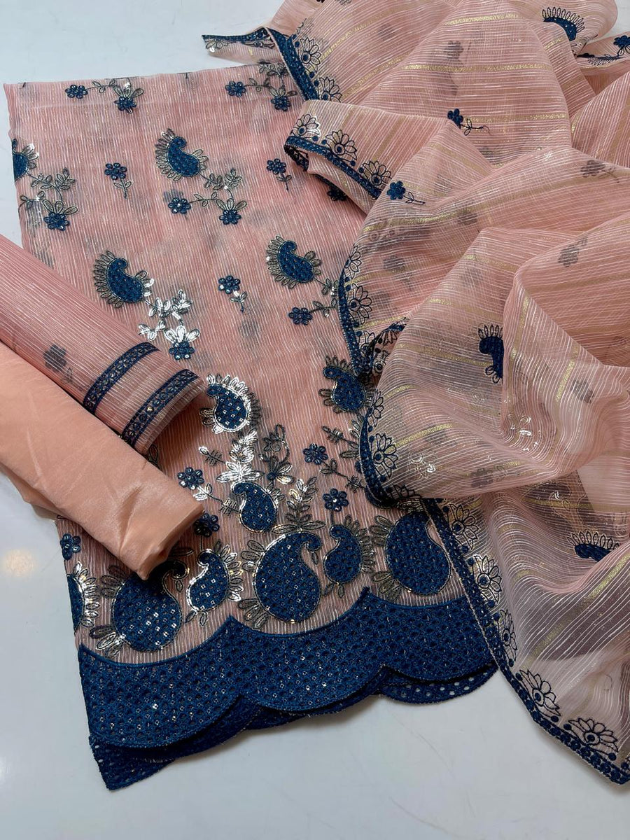 3-Piece Unstitched Khaddi Suit – Boring Work Shirt & Embroidered Jaal Dupatta