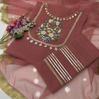 3-Piece Unstitched Organza Molty Work Dress – With Kataan Trouser & Dupatta
