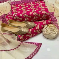 4-Piece Unstitched Wedding Suit – Chiffon Embroidered Shirt with Khussa