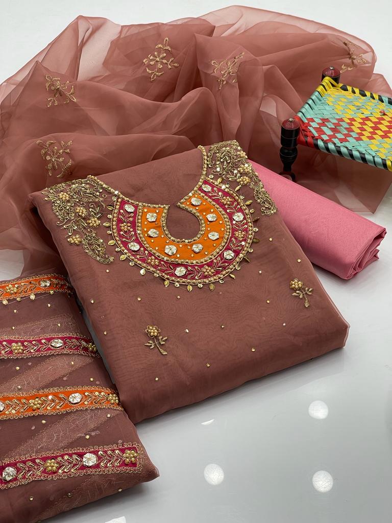 3-Piece Wedding Dress for Girls – Handmade Shirt, Kataan Trouser & Organza Dupatta