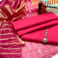 3-Piece Unstitched Fancy Suit – Kataan Silk with Organza Dupatta & Neckline
