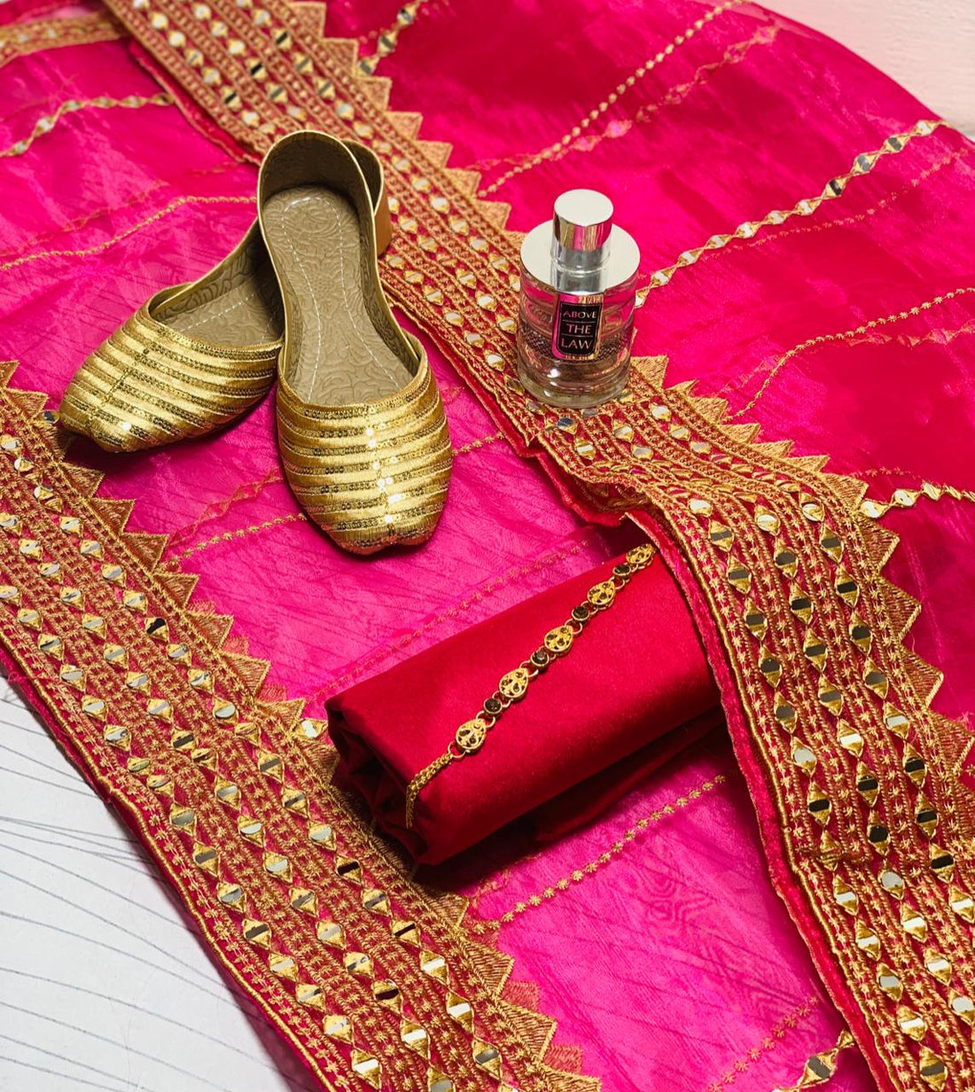 4-Piece Unstitched Kataan Silk Suit – With Organza Fancy Dupatta & Khussa