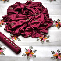 3-Piece Unstitched Fancy Dress – Shamooz Silk Embroidered Shirt with Indian Net Dupatta