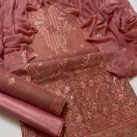3-Piece Unstitched Fancy Dress – Organza Embroidered Shirt with Chiffon Dupatta