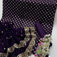 3-Piece Unstitched Fancy Chiffon Dress – Sheesha Zaari Embroidery with Border Dupatta