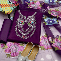 4-Piece Unstitched Luxury Dress – Organza Mirror & Tilla Work with Dupatta, Trousers & Khussa