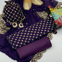5-Piece Unstitched Fancy Chiffon Suit – Sheesha Zaari Work with Khussa & Potli Bag