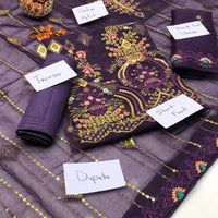 3-Piece Fancy Embroidered Organza Dress – Kataan Silk Trouser & Embroidered Dupatta
