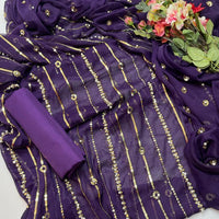 3-Piece Unstitched Fancy Suit – Chiffon Pearl Work with Silk Trouser