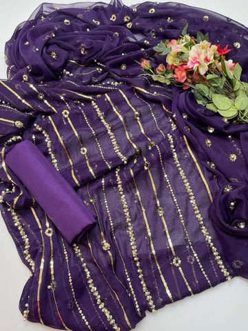 3-Piece Unstitched Fancy Suit – Chiffon Pearl Work with Silk Trouser