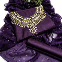3-Piece Unstitched Indian Design Dress – Kataan Silk with Kundan Chiffon Dupatta