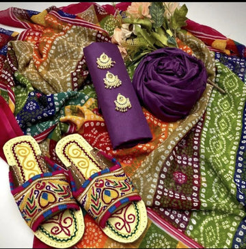 3-Piece Unstitched Kataan Silk Dress – Chunri Dupatta with Handmade Sleeper
