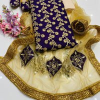 4-Piece Unstitched Wedding Suit – Chiffon Shirt, Masoori Trouser, Net Dupatta & Khussa