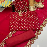 5-Piece Unstitched Fancy Chiffon Suit – Sheesha Zaari Work with Khussa & Potli Bag
