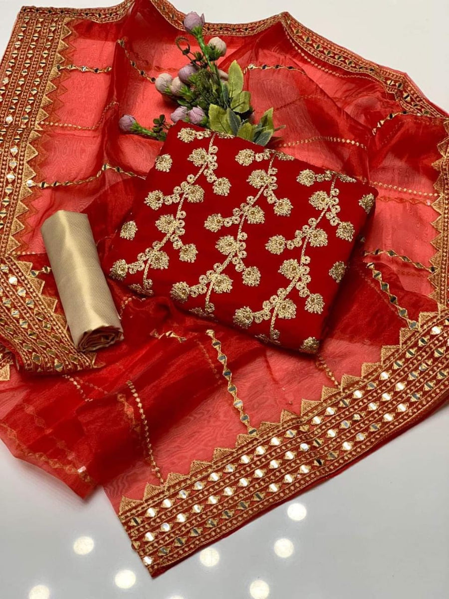3-Piece Unstitched Dress – Chiffon Embroidered Shirt, Masoori Trouser & Organza Dupatta