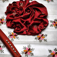 3-Piece Unstitched Fancy Dress – Shamooz Silk Embroidered Shirt with Indian Net Dupatta