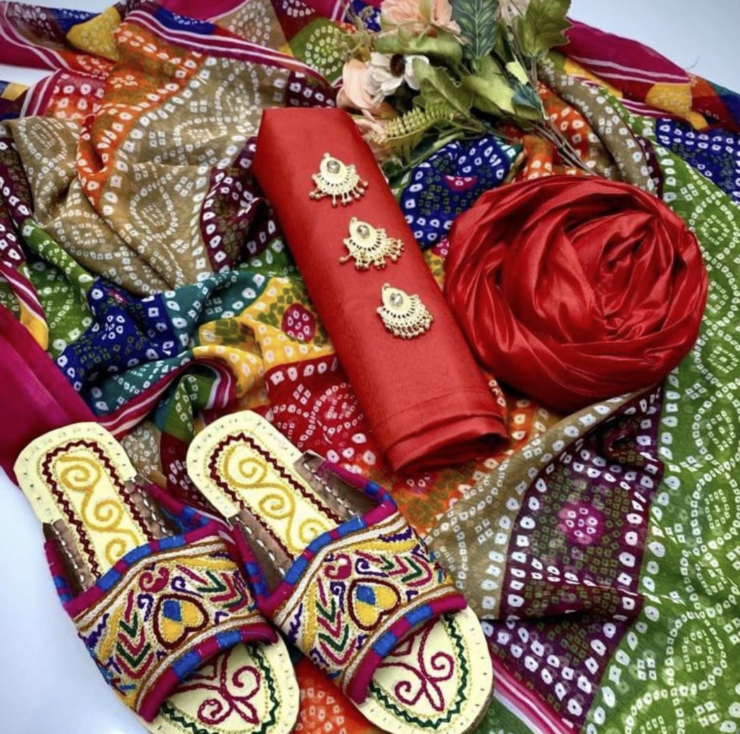 3-Piece Unstitched Kataan Silk Dress – Chunri Dupatta with Handmade Sleeper