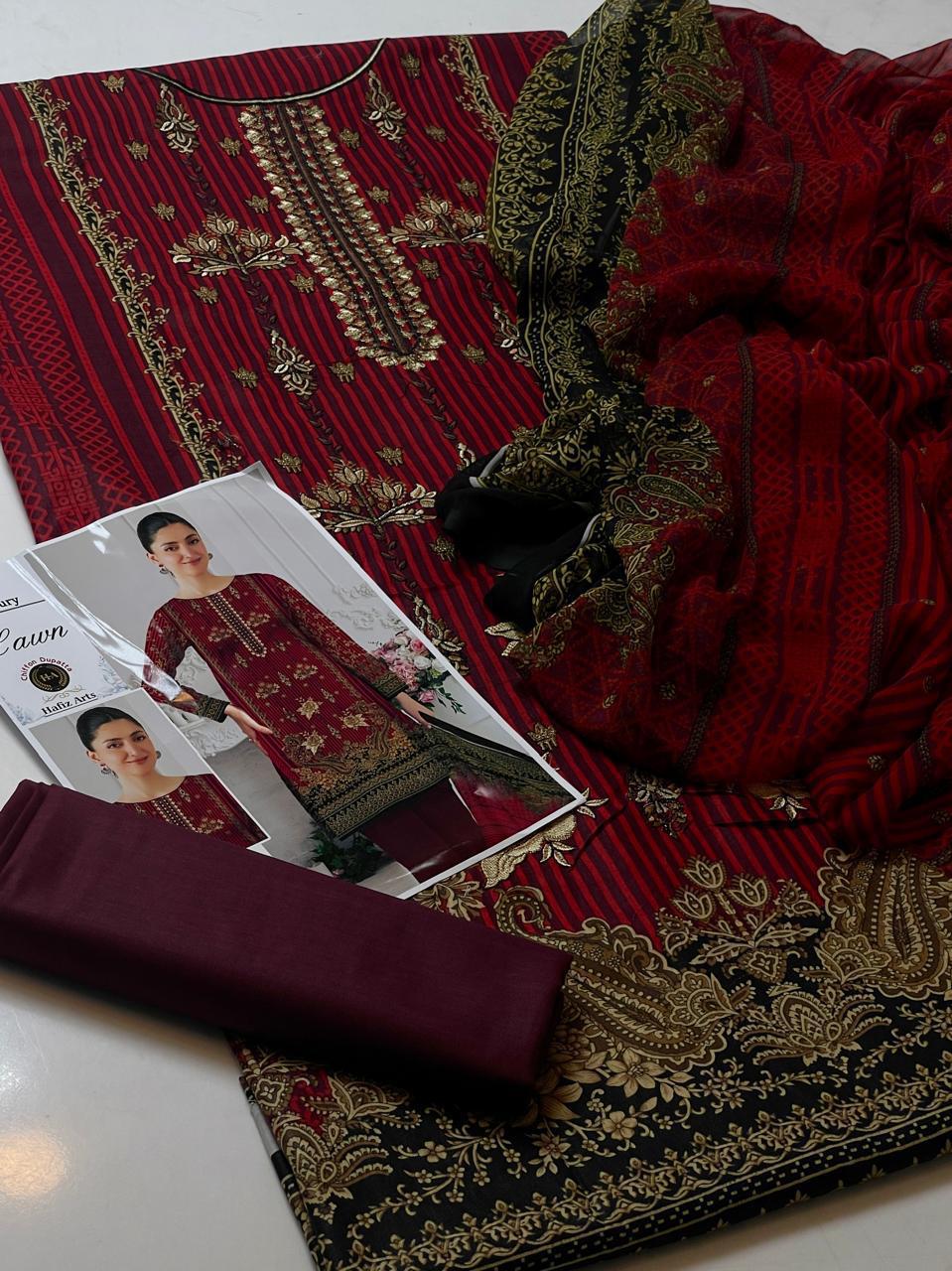 3-Piece Unstitched Lawn Suit – Digital Print Shirt & Chiffon Dupatta (Summer 2025)