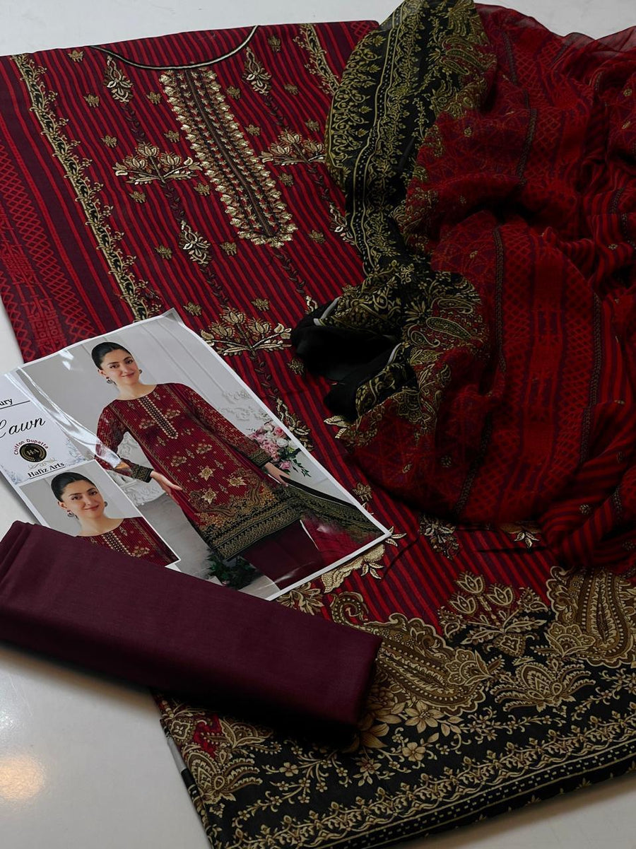 3-Piece Unstitched Lawn Suit – Digital Print Shirt & Chiffon Dupatta (Summer 2025)