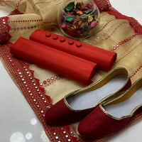 4-Piece Unstitched Kataan Silk Suit – Organza 9MM Foil Embroidered Dupatta with Button Gift