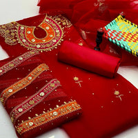 3-Piece Wedding Dress for Girls – Handmade Shirt, Kataan Trouser & Organza Dupatta