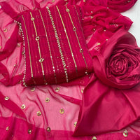 3-Piece Unstitched Fancy Suit – Chiffon Pearl Work with Silk Trouser
