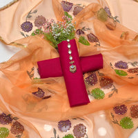 3-Piece Unstitched Kataan Silk Dress – Organza Brush Dupatta & Free Mirror Neckline