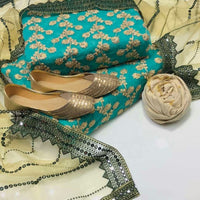 4-Piece Unstitched Wedding Suit – Chiffon Embroidered Shirt with Khussa
