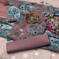 3-Piece Unstitched Organza Dress – Oil Paint Handwork with Kataan Silk Trouser