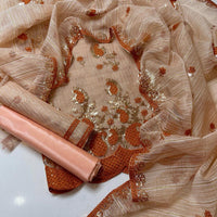 3-Piece Unstitched Khaddi Suit – Boring Work Shirt & Embroidered Jaal Dupatta
