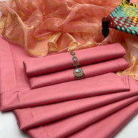 3-Piece Unstitched Fancy Suit – Kataan Silk with Organza Dupatta & Neckline