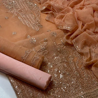 3-Piece Unstitched Fancy Dress – Organza Embroidered Shirt with Chiffon Dupatta