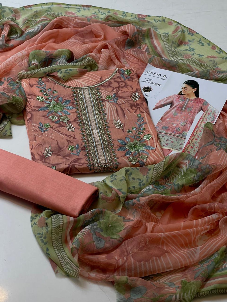 3-Piece Unstitched Lawn Suit – Digital Print Shirt & Chiffon Dupatta (Summer 2025)