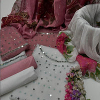 3-Piece Unstitched Mirror Work Dress – Pure Organza Shirt, Brush Dupatta & Kataan Trouser