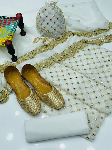 5-Piece Unstitched Fancy Chiffon Suit – Sheesha Zaari Work with Khussa & Potli Bag