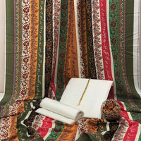 New Collection 2025  Swiss lawn  calligraphy digital print duppta  Kathan silk plain shirt and trouser  3pc suit   With Neckline