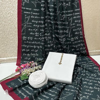 New Collection 2025  Swiss lawn  calligraphy digital print duppta  Kathan silk plain shirt and trouser  3pc suit   With Neckline