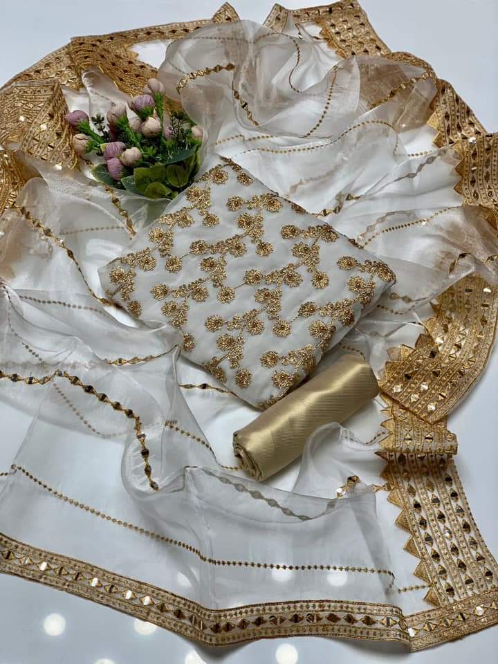 3-Piece Unstitched Dress – Chiffon Embroidered Shirt, Masoori Trouser & Organza Dupatta