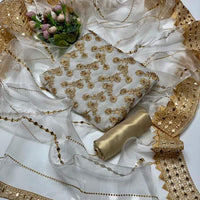 3-Piece Unstitched Dress – Chiffon Embroidered Shirt, Masoori Trouser & Organza Dupatta