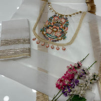 3-Piece Unstitched Organza Molty Work Dress – With Kataan Trouser & Dupatta