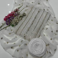 3-Piece Unstitched Fancy Suit – Chiffon Pearl Work with Silk Trouser