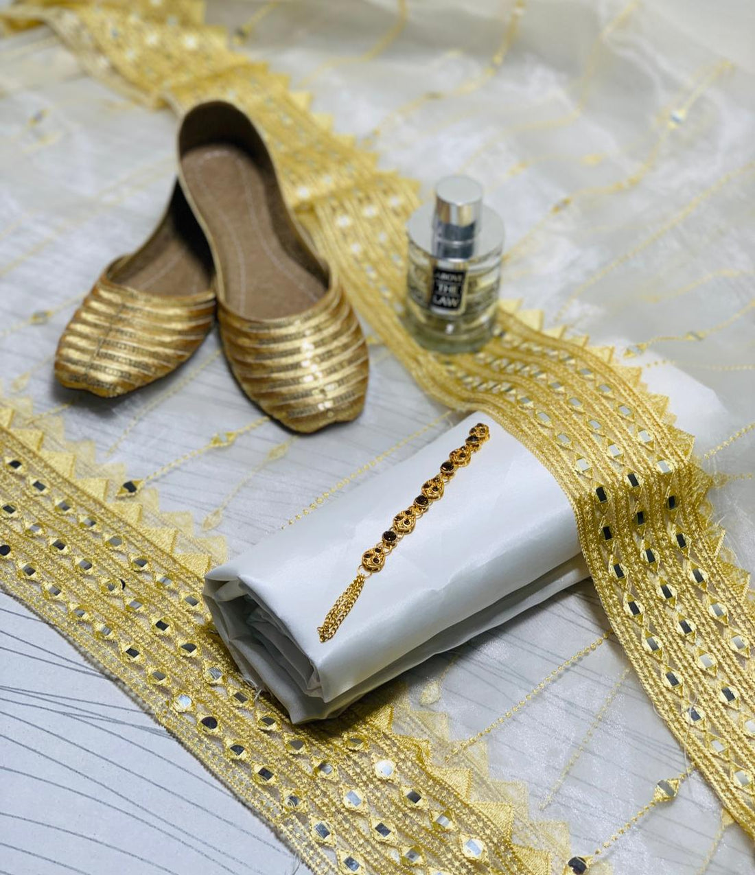 4-Piece Unstitched Kataan Silk Suit – With Organza Fancy Dupatta & Khussa